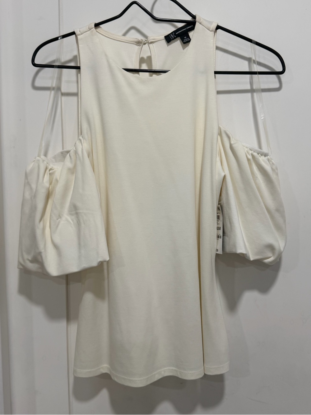 INC International Concepts Cream One-Shoulder Puff-Sleeve Dress